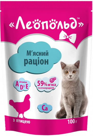 Паучі Леопольд М'ясний раціон для котів з птицею (0,1) - 1
